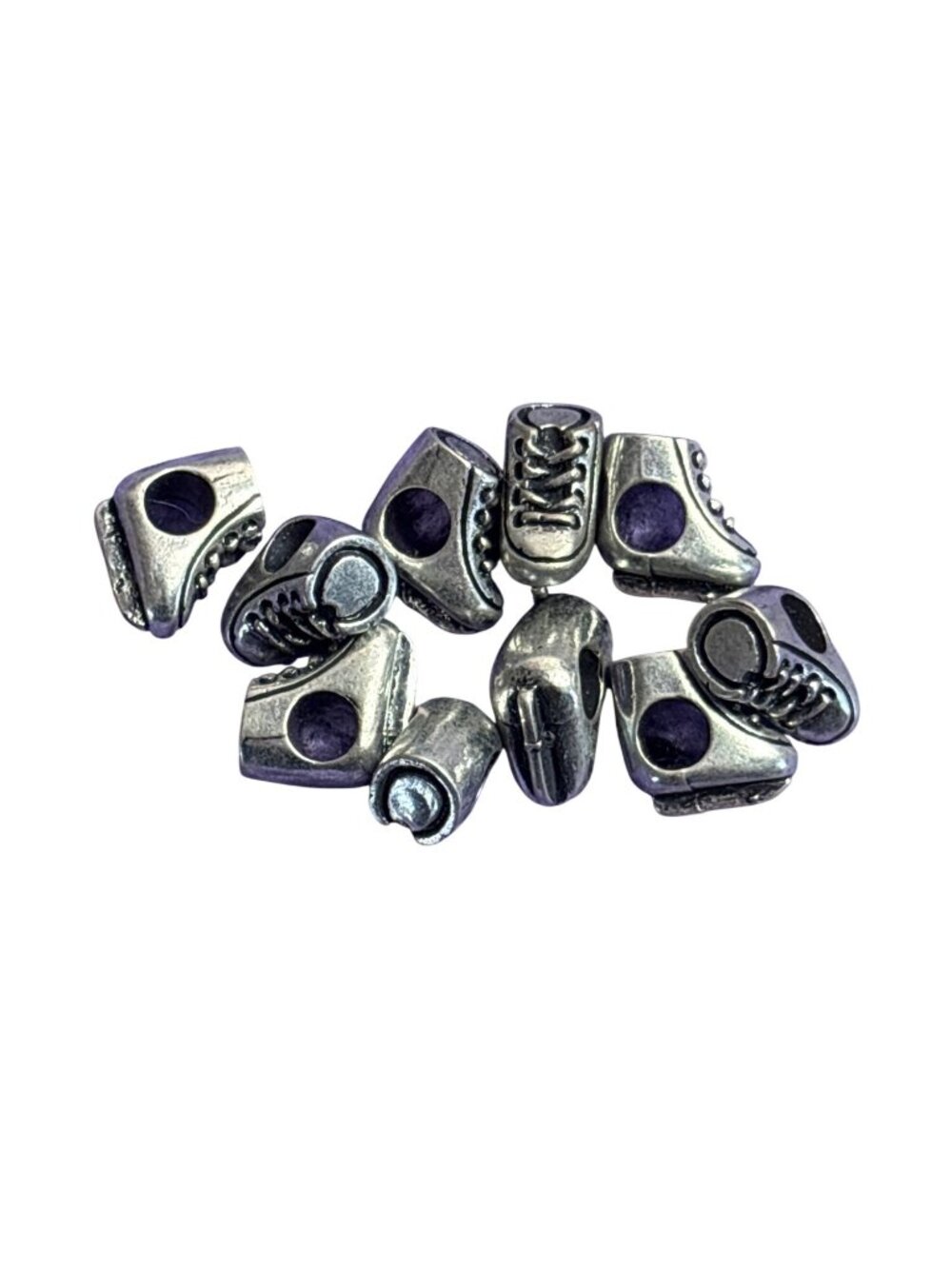 Lot of 10 Silvertone Ice Skate Bead Charms 0.5 inch